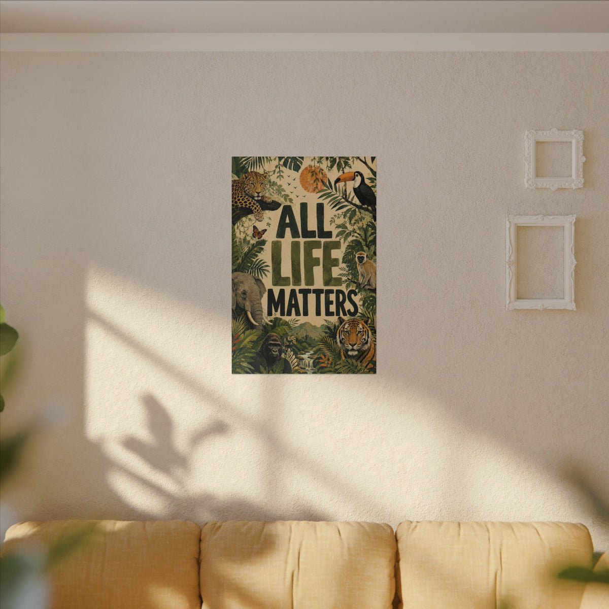 "ALL LIFE MATTERS" (Organic art style) Earthsmart Canvas Wall Art — Jungle Wildlife. (Matte Stretched Print)
