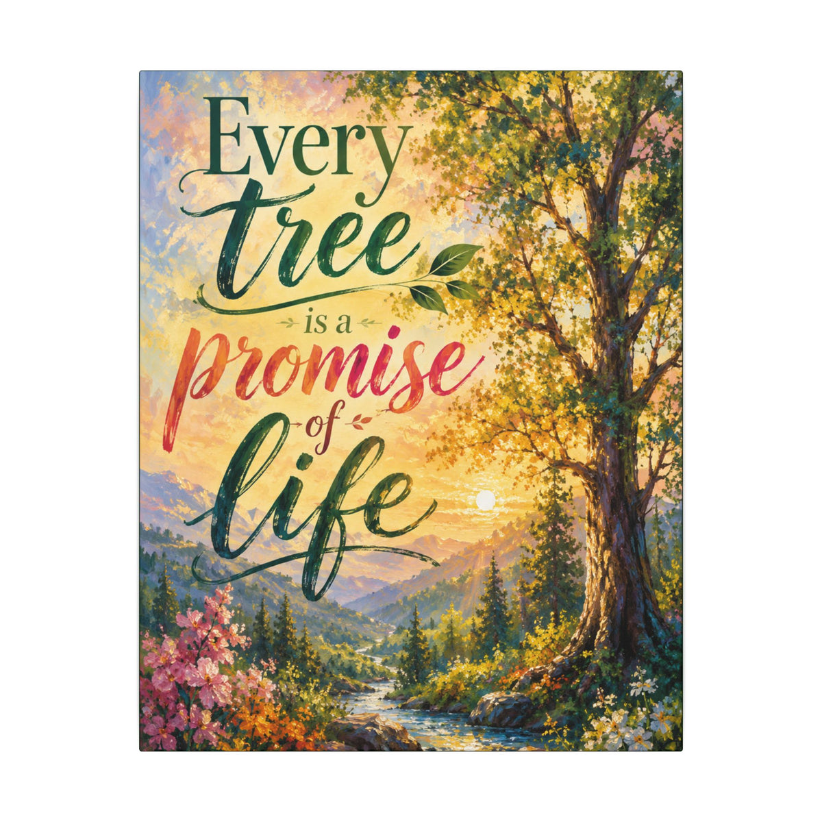 "EVERY TREE IS A PROMISE OF LIFE" (Impressionist art style). Earthsmart Eco Wall Art. (Stretched Canvas Print).