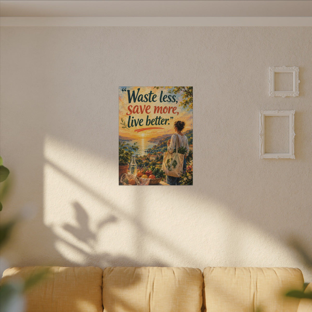 "WASTE LESS, SAVE MORE, LIVE BETTTER." (Impressionist art style). Earthsmart,  Eco-Friendly Inspirational Wall Art