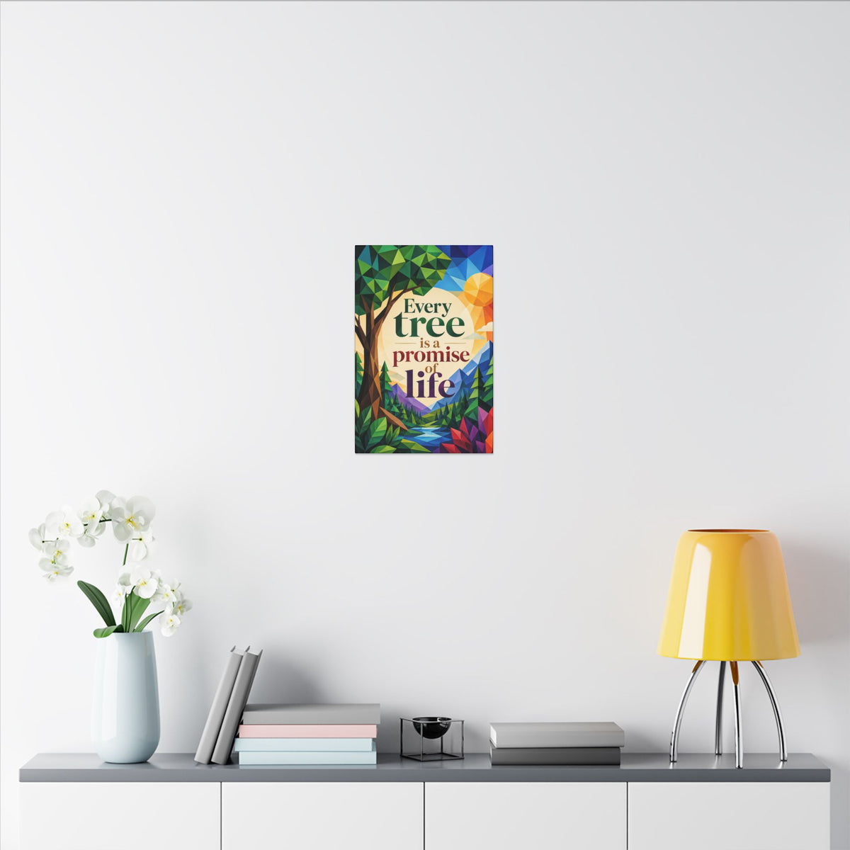 "EVERY TREE IS A PROMISE OF LIFE" (Geometric art style). Earthsmart Eco Canvas Wall Art (Matte Stretched Print).