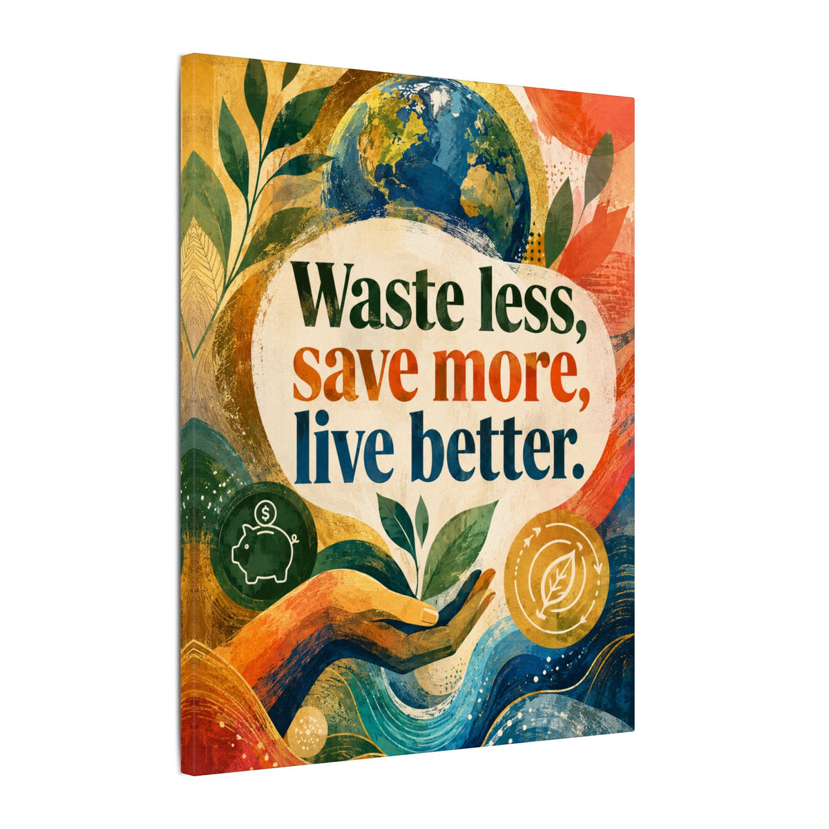 "WASTE LESS, SAVE MORE, LIVE BETTER". – Inspirational Eco Canvas