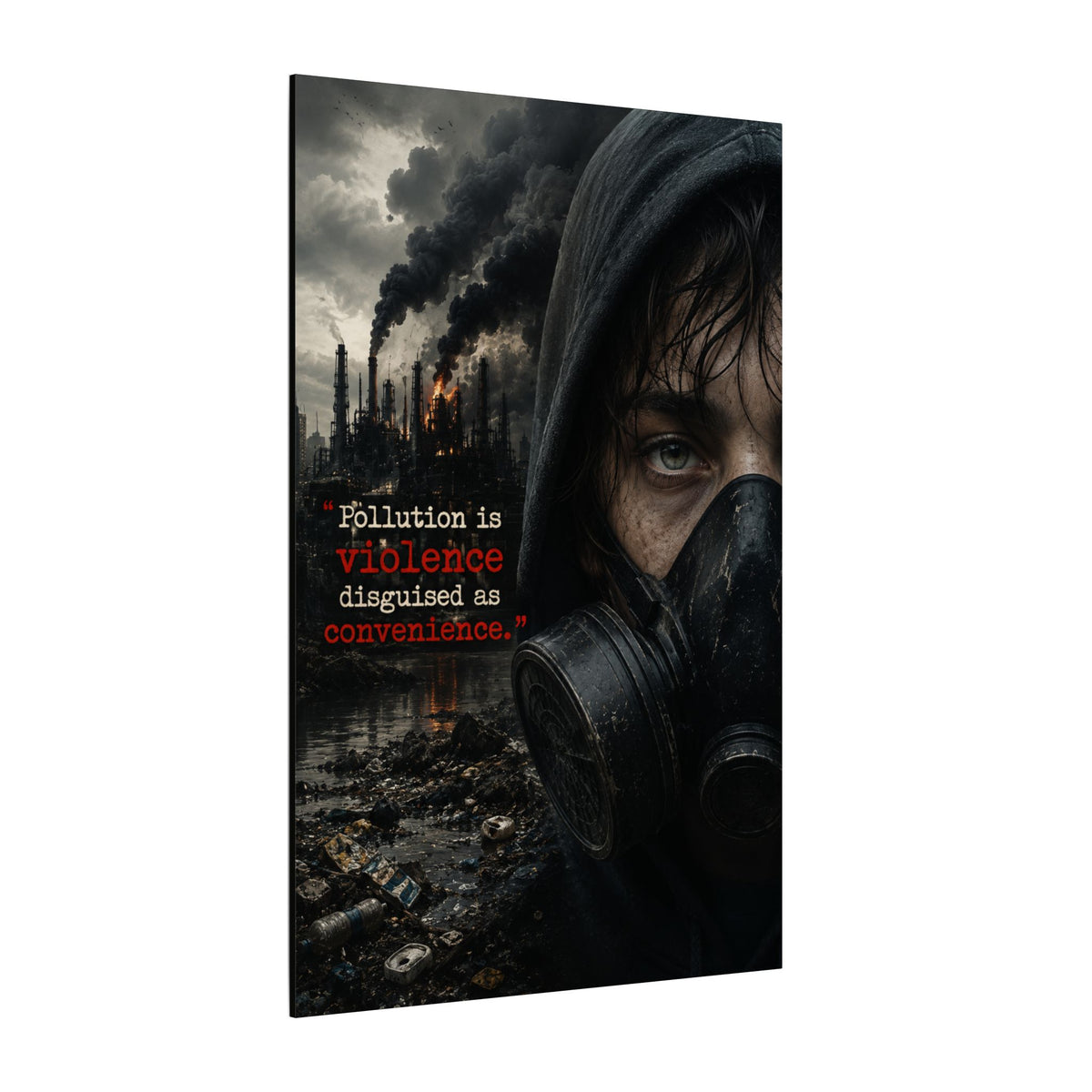 "POLLUTION IS VIOLENCE DISGUISED AS CONVENIENCE" (Dark Reality) - Earthsmart Canvas Wall Art.