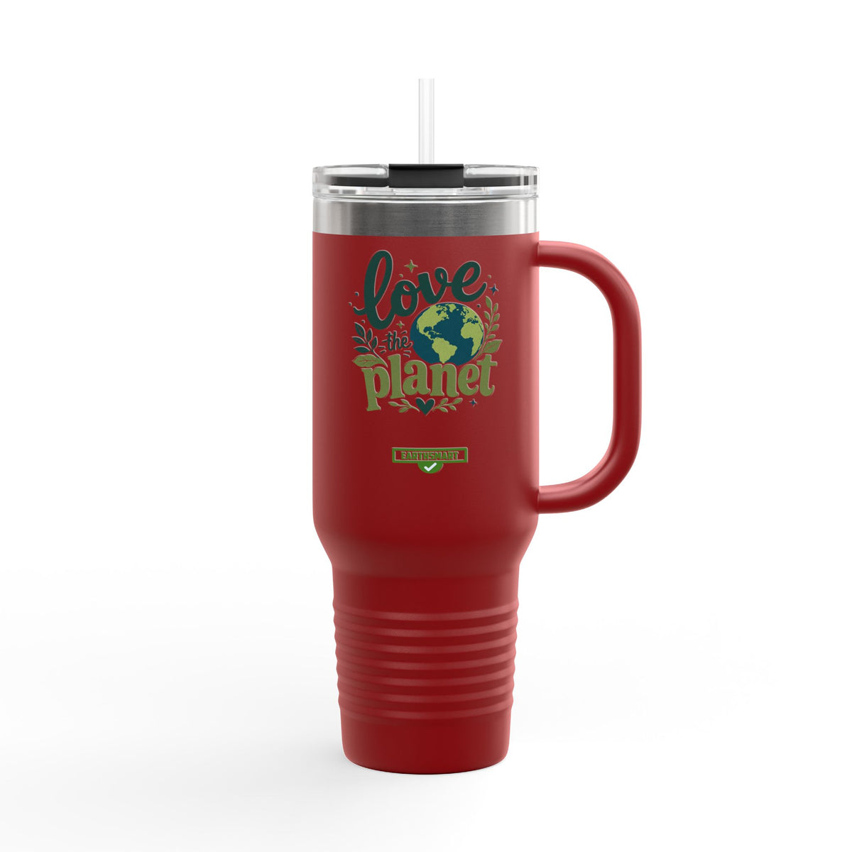 EARTHSMART ECO TUMBLER - 'LOVE THE PLANET' version -  100% stainless steel (body), 100% recycled plastic (straw and lid).(1.8L - 40OZ)