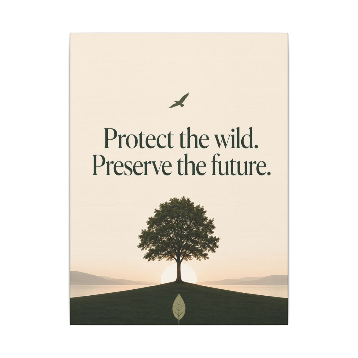 "PROTECT THE WILD PRESERVE THE FUTURE" (Minimalist art style). Earthsmart Eco Canvas Wall Art (Matte Stretched Print).