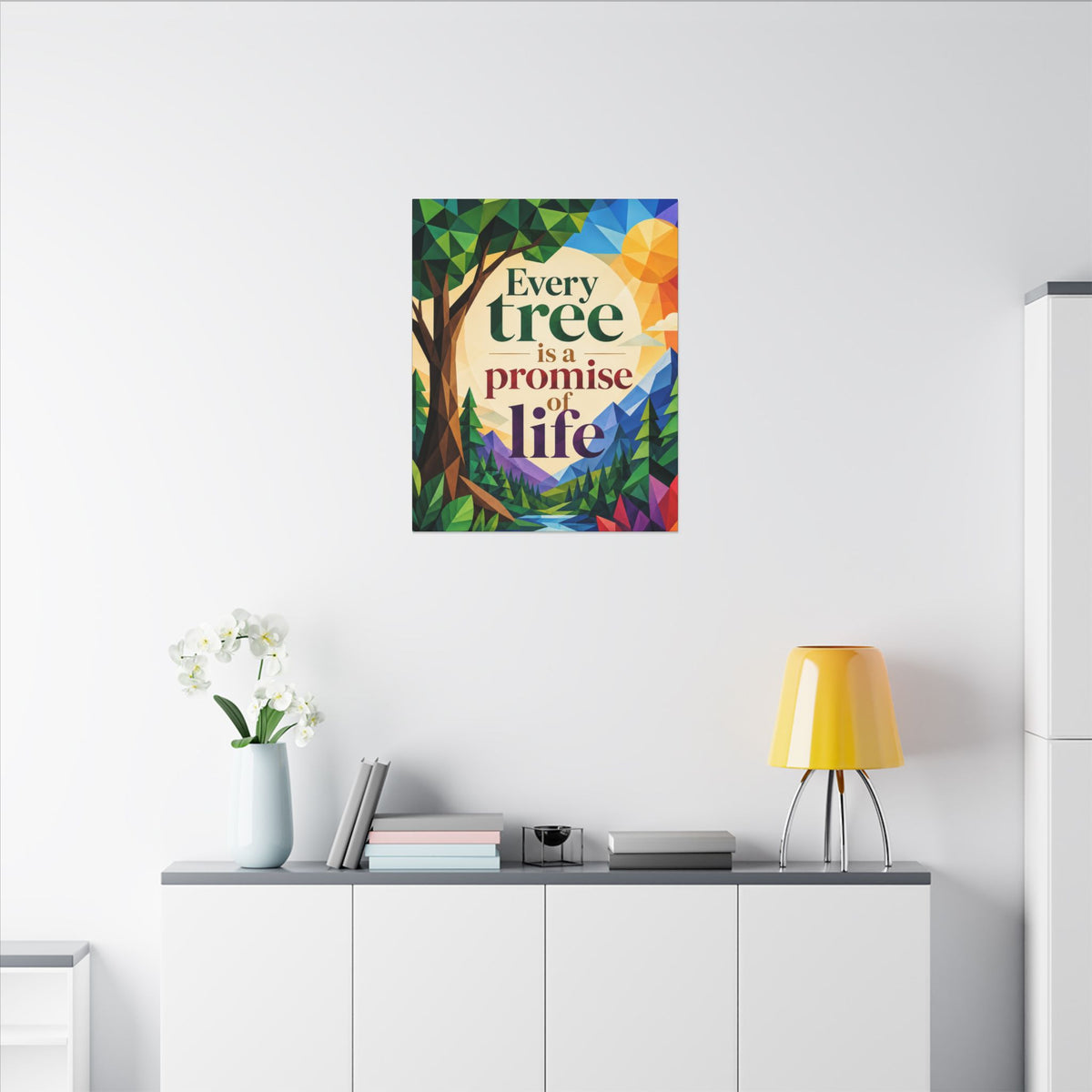 "EVERY TREE IS A PROMISE OF LIFE" (Geometric art style). Earthsmart Eco Canvas Wall Art (Matte Stretched Print).