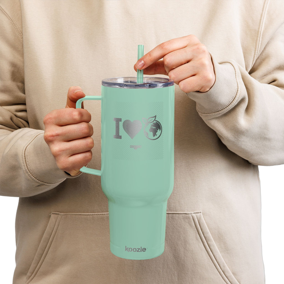 EARTHSMART Engraved Tumbler — 'I LOVE EARTH' RECYCLED STEEL & 100% RECYCLED PLASTIC. (1.8L - 40oz).