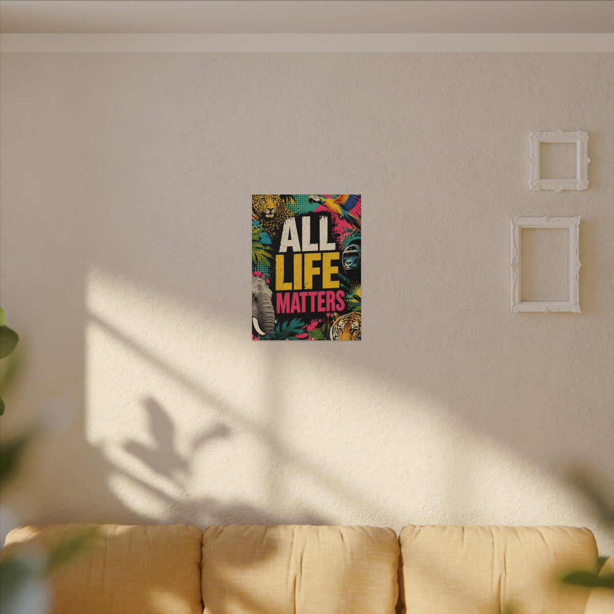 "ALL LIFE MATTERS" (Pop culture art style) - Earthsmart Canvas Wall Art. Jungle Wildlife. (Matte Stretched Print).