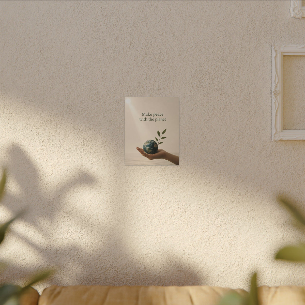 "MAKE PEACE WITH THE PLANET" (Minimalist art style). Earthsmart Eco Canvas Wall Art (Matte Stretched Print).