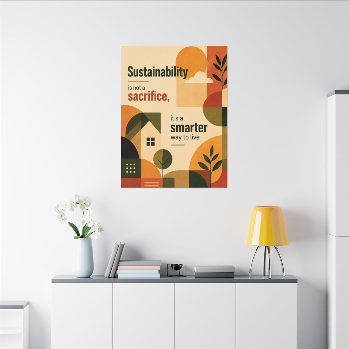 "SUSTAINABILITY IS NOT A SACRIFICE, IT'S A SMARTER WAY TO LIVE" (Contemporary art style). Earthsmart Eco Canvas Wall Art (Matte Stretched Print).