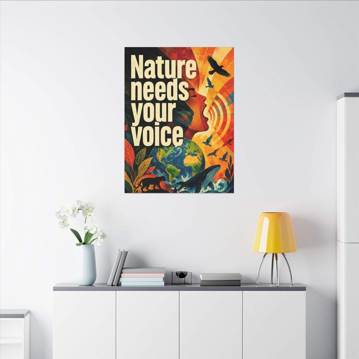 "NATURE NEEDS YOUR VOICE" (Contemporary art style). Earthsmart Eco Canvas Wall Art (Matte Stretched Print).
