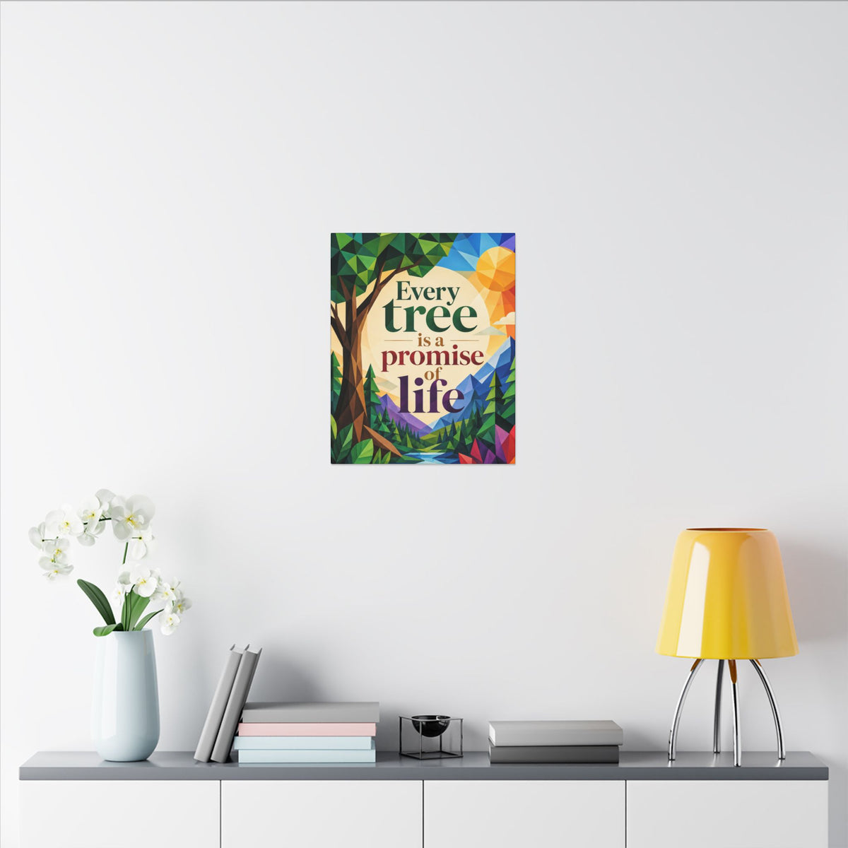 "EVERY TREE IS A PROMISE OF LIFE" (Geometric art style). Earthsmart Eco Canvas Wall Art (Matte Stretched Print).