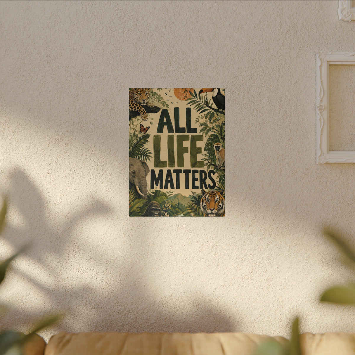 "ALL LIFE MATTERS" (Organic art style) Earthsmart Canvas Wall Art — Jungle Wildlife. (Matte Stretched Print)