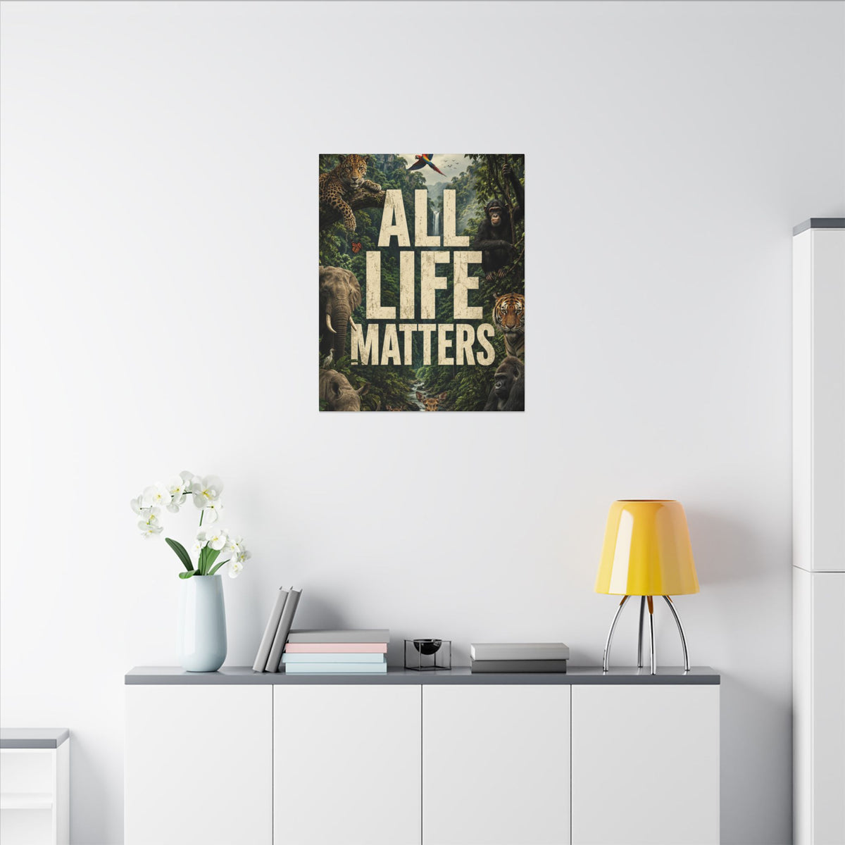 ALL LIFE MATTERS (Abstract art style) -  Earthsmart Canvas Wall Art. Jungle Wildlife ((Matte Stretched Print).