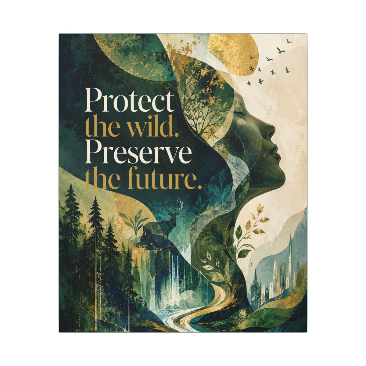 "PROTECT THE WILD PRESERVE THE FUTURE" (Abstract art style). Earthsmart Eco Canvas Wall Art (Matte Stretched Print).
