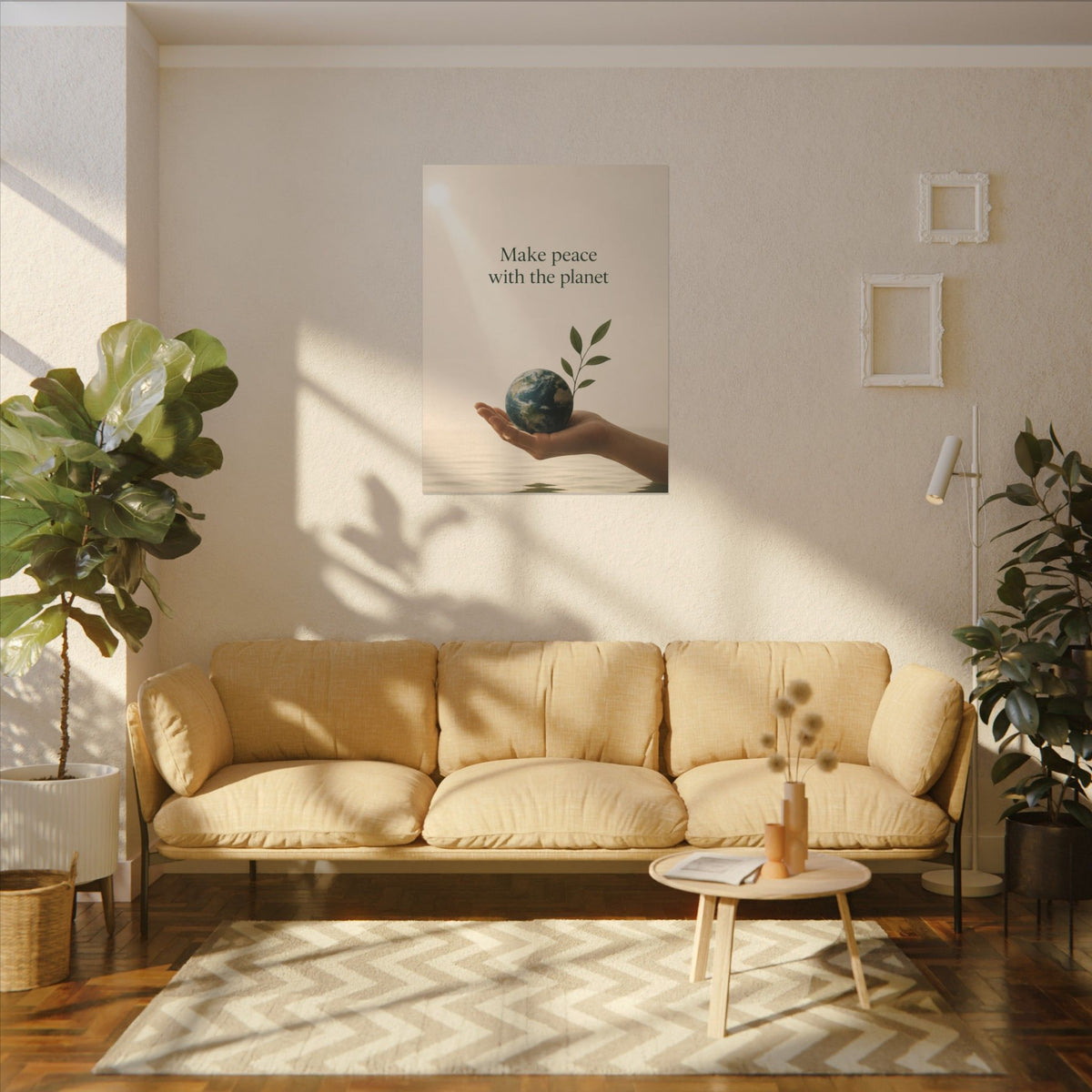 "MAKE PEACE WITH THE PLANET" (Minimalist art style). Earthsmart Eco Canvas Wall Art (Matte Stretched Print).