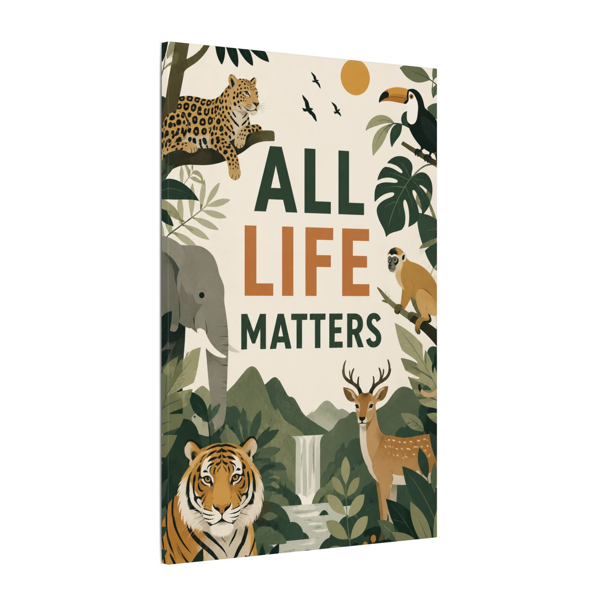 "ALL LIFE MATTERS" (modern art style) - Earthsmart Canvas Wall Art. Jungle Wildlife. (Matte Stretched Print).