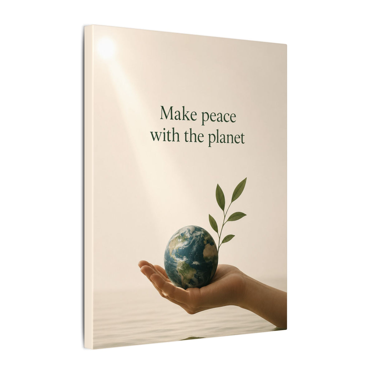 "MAKE PEACE WITH THE PLANET" (Minimalist art style). Earthsmart Eco Canvas Wall Art (Matte Stretched Print).