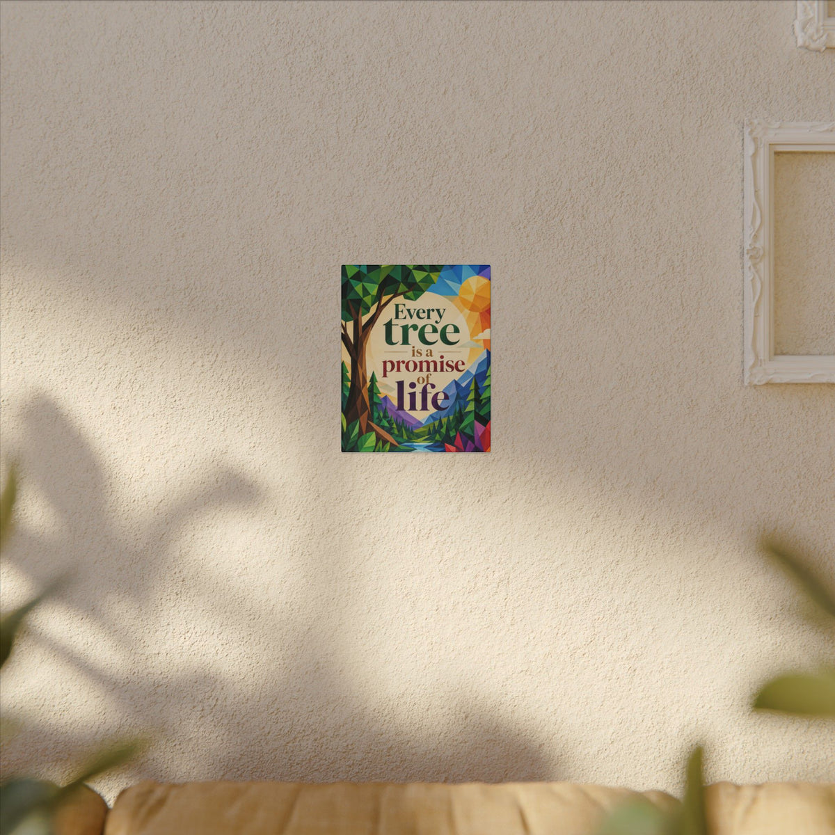 "EVERY TREE IS A PROMISE OF LIFE" (Geometric art style). Earthsmart Eco Canvas Wall Art (Matte Stretched Print).