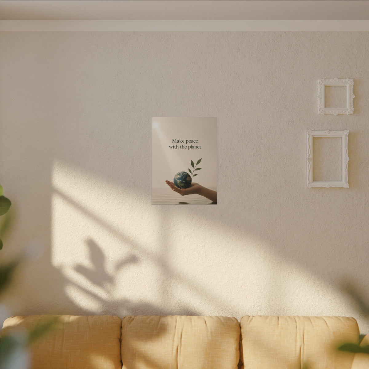 "MAKE PEACE WITH THE PLANET" (Minimalist art style). Earthsmart Eco Canvas Wall Art (Matte Stretched Print).
