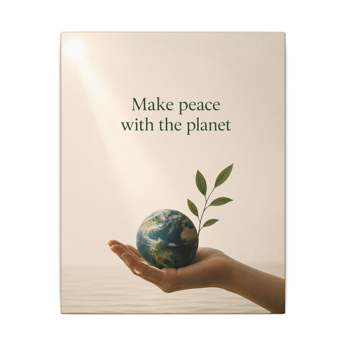 "MAKE PEACE WITH THE PLANET" (Minimalist art style). Earthsmart Eco Canvas Wall Art (Matte Stretched Print).