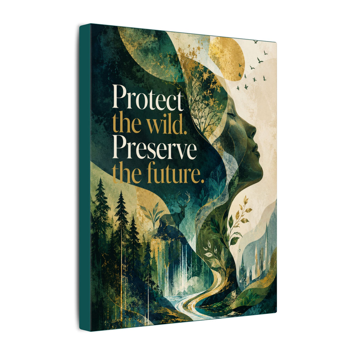 "PROTECT THE WILD PRESERVE THE FUTURE" (Abstract art style). Earthsmart Eco Canvas Wall Art (Matte Stretched Print).