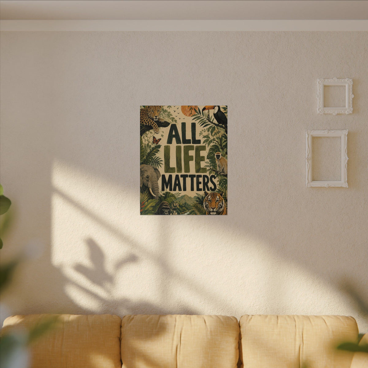 "ALL LIFE MATTERS" (Organic art style) Earthsmart Canvas Wall Art — Jungle Wildlife. (Matte Stretched Print)