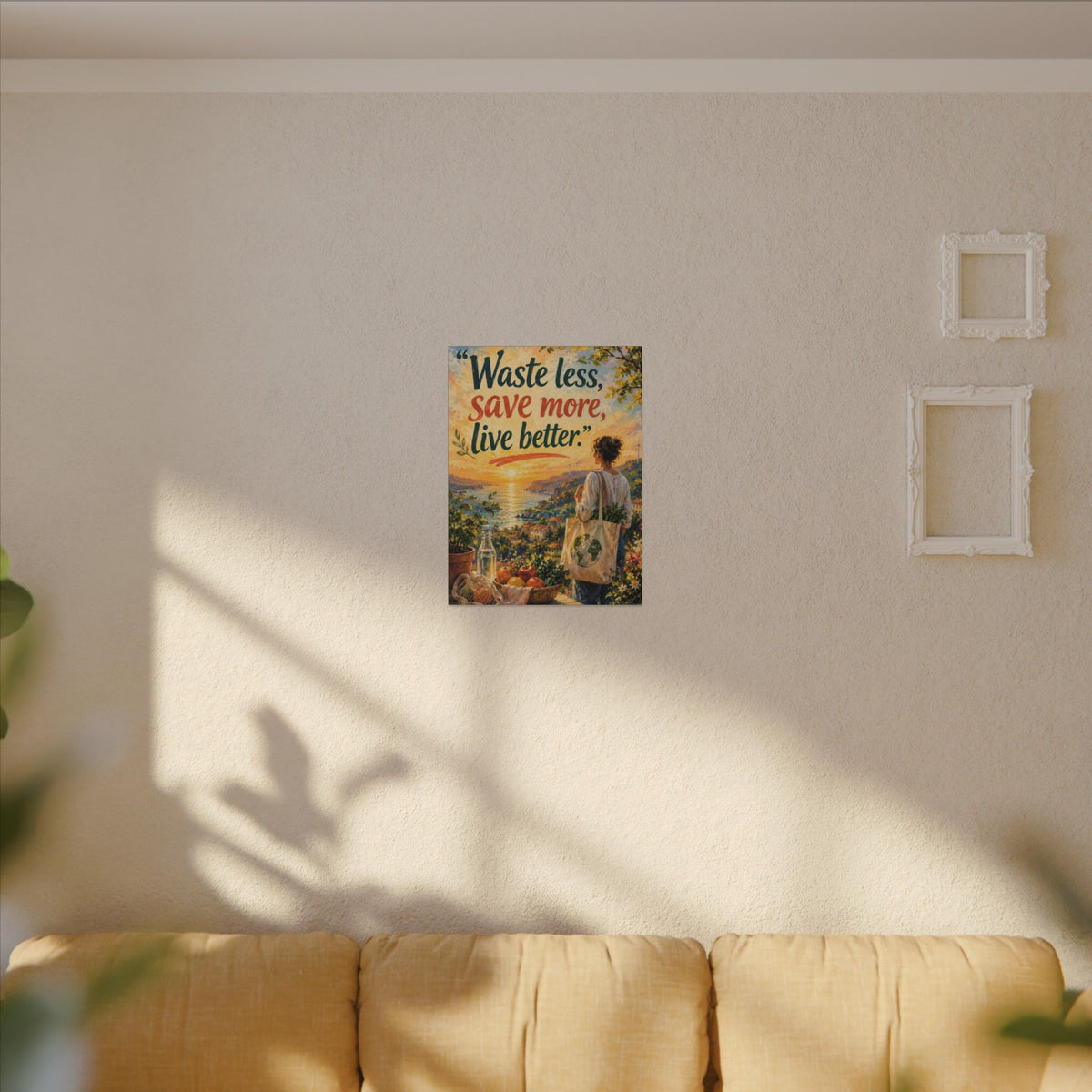 "WASTE LESS, SAVE MORE, LIVE BETTTER." (Impressionist art style). Earthsmart,  Eco-Friendly Inspirational Wall Art