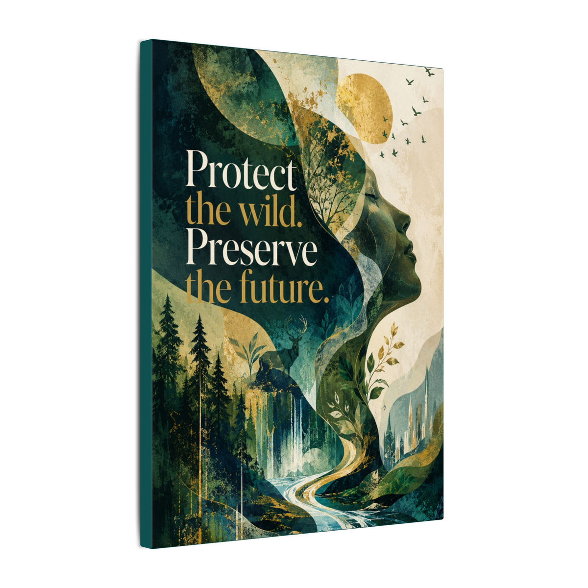 "PROTECT THE WILD PRESERVE THE FUTURE" (Abstract art style). Earthsmart Eco Canvas Wall Art (Matte Stretched Print).