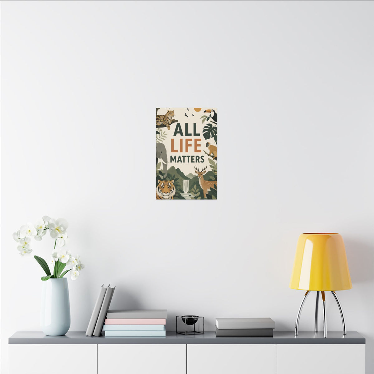 "ALL LIFE MATTERS" (modern art style) - Earthsmart Canvas Wall Art. Jungle Wildlife. (Matte Stretched Print).
