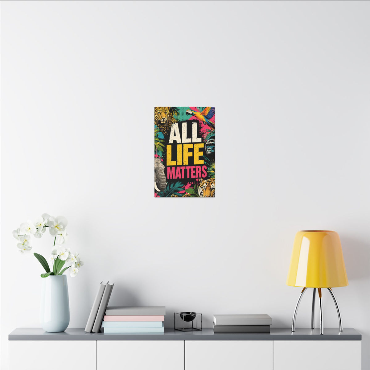 "ALL LIFE MATTERS" (Pop culture art style) - Earthsmart Canvas Wall Art. Jungle Wildlife. (Matte Stretched Print).