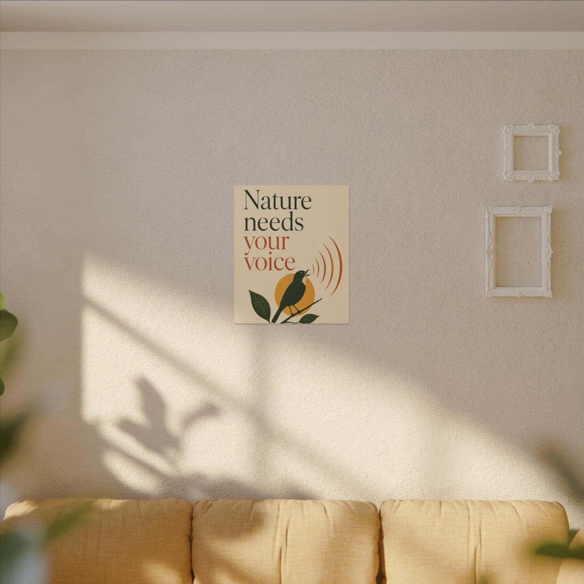 "NATURE NEEDS YOUR VOICE" (Minimalist art style). Earthsmart Eco Canvas Wall Art (Matte Stretched Print).