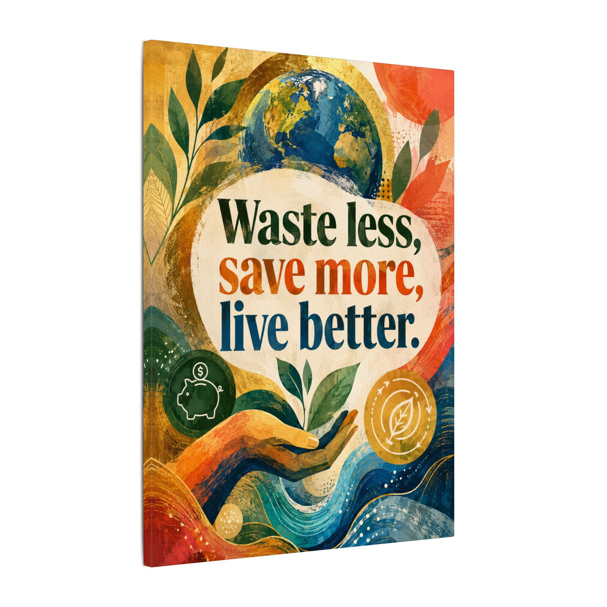 "WASTE LESS, SAVE MORE, LIVE BETTER". – Inspirational Eco Canvas
