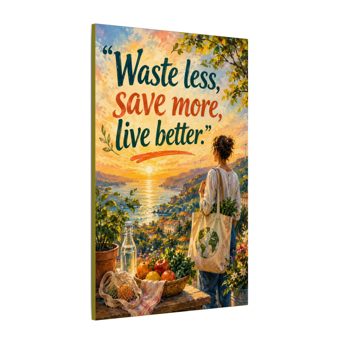 "WASTE LESS, SAVE MORE, LIVE BETTTER." (Impressionist art style). Earthsmart,  Eco-Friendly Inspirational Wall Art