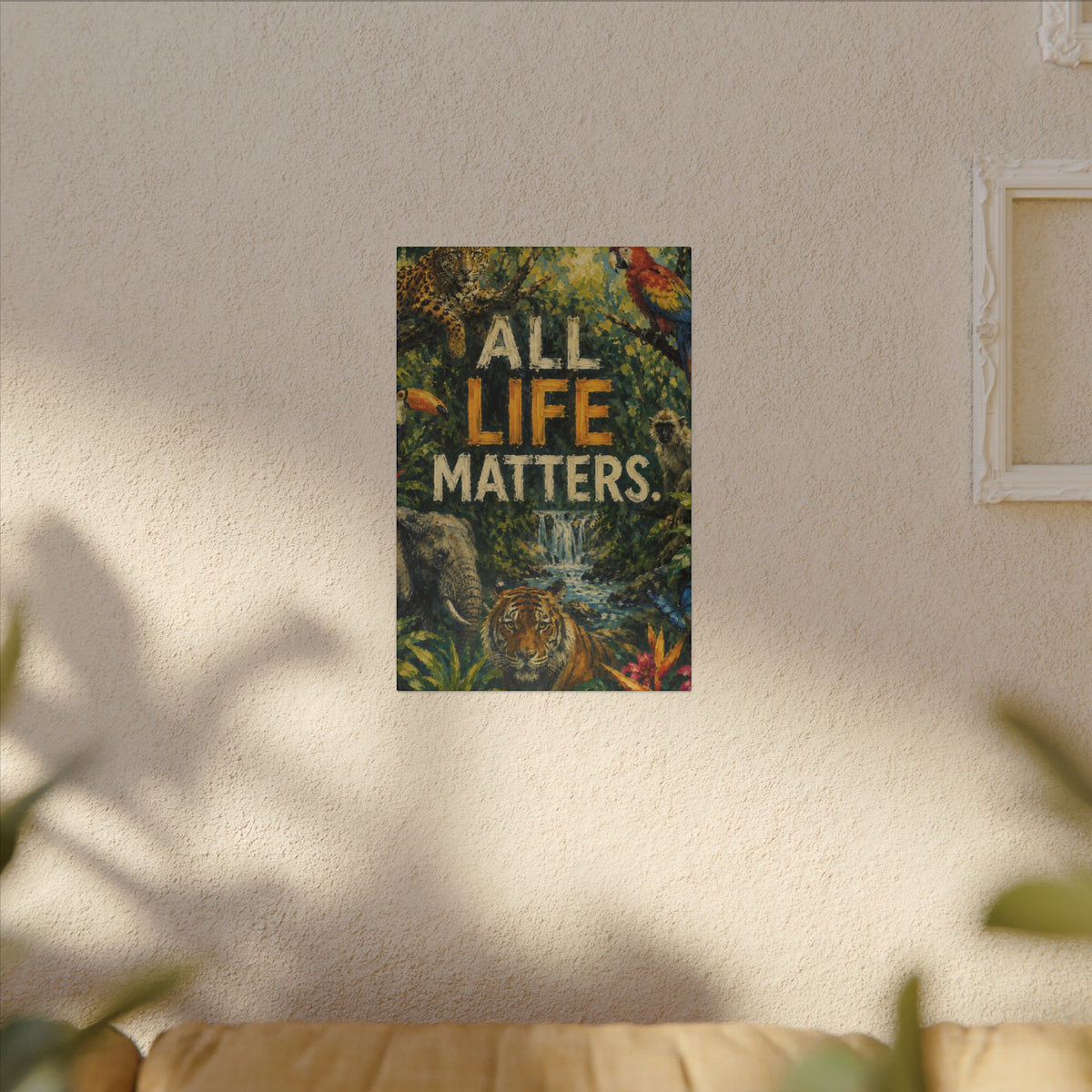 "ALL LIFE MATTERS" (Impressionist art style) — Earthsmart Canvas Wall Art. Jungle Wildlife. (Matte Stretched Print)