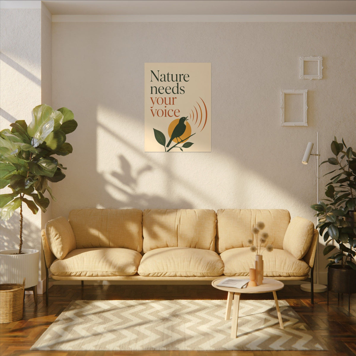 "NATURE NEEDS YOUR VOICE" (Minimalist art style). Earthsmart Eco Canvas Wall Art (Matte Stretched Print).