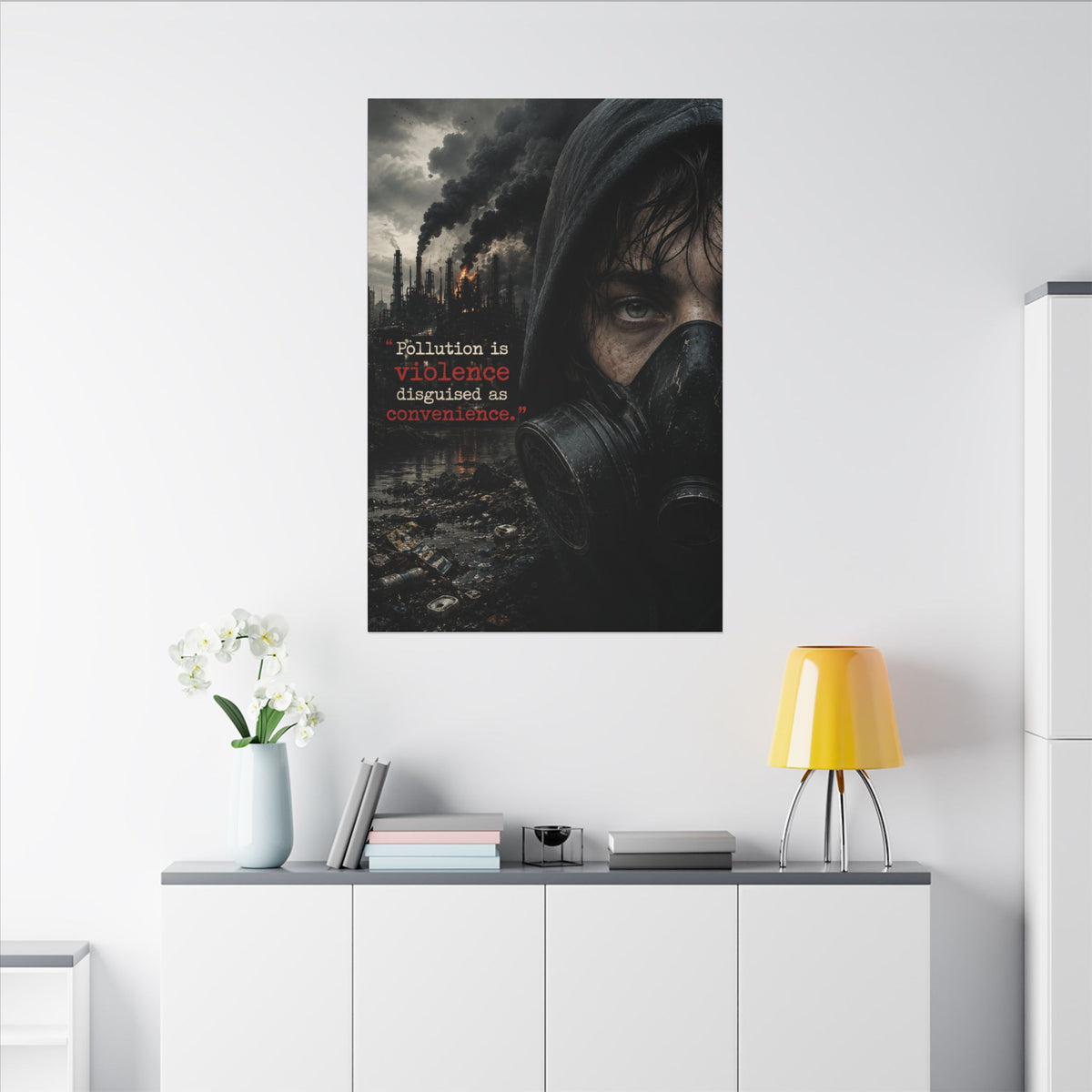 "POLLUTION IS VIOLENCE DISGUISED AS CONVENIENCE" (Dark Reality) - Earthsmart Canvas Wall Art.