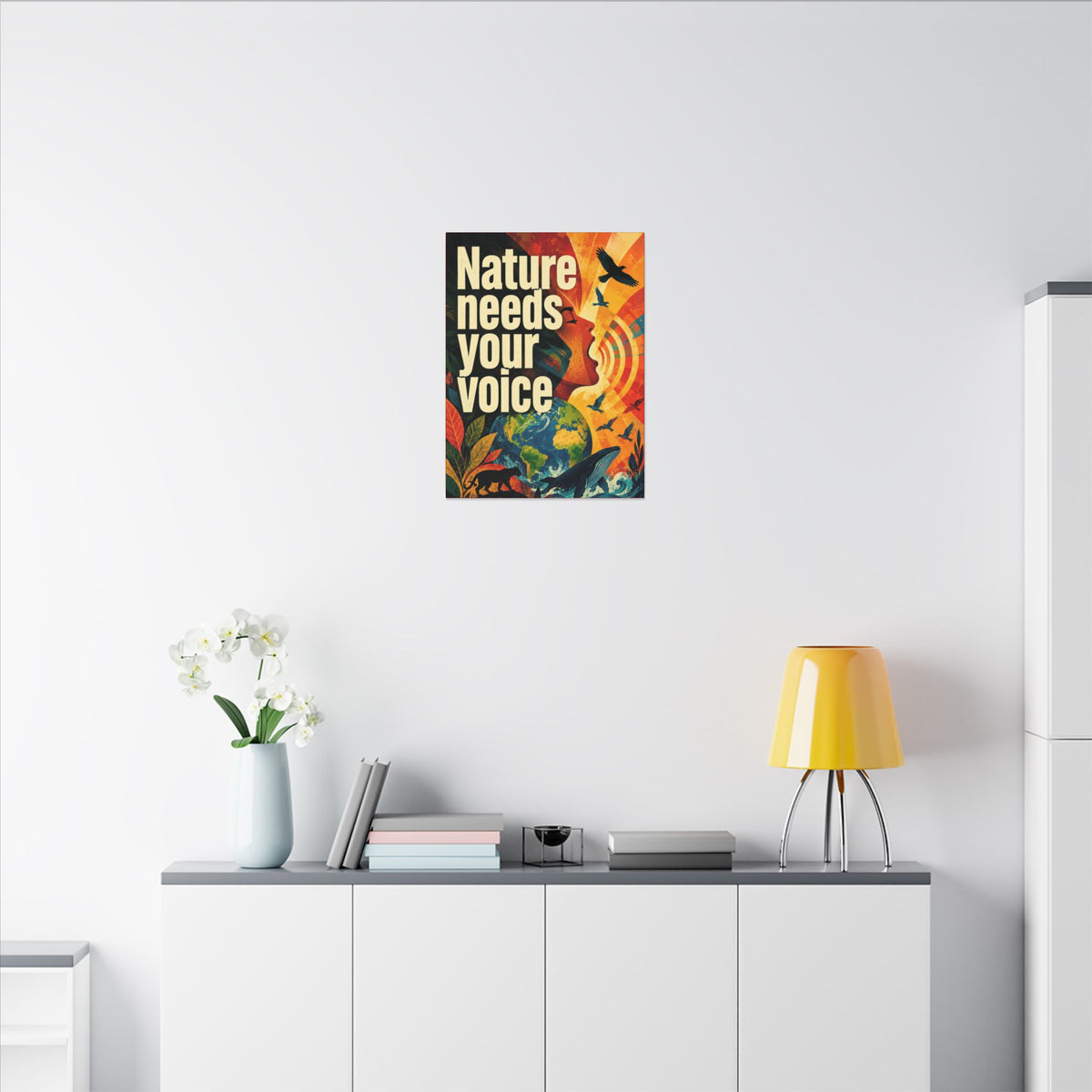 "NATURE NEEDS YOUR VOICE" (Contemporary art style). Earthsmart Eco Canvas Wall Art (Matte Stretched Print).