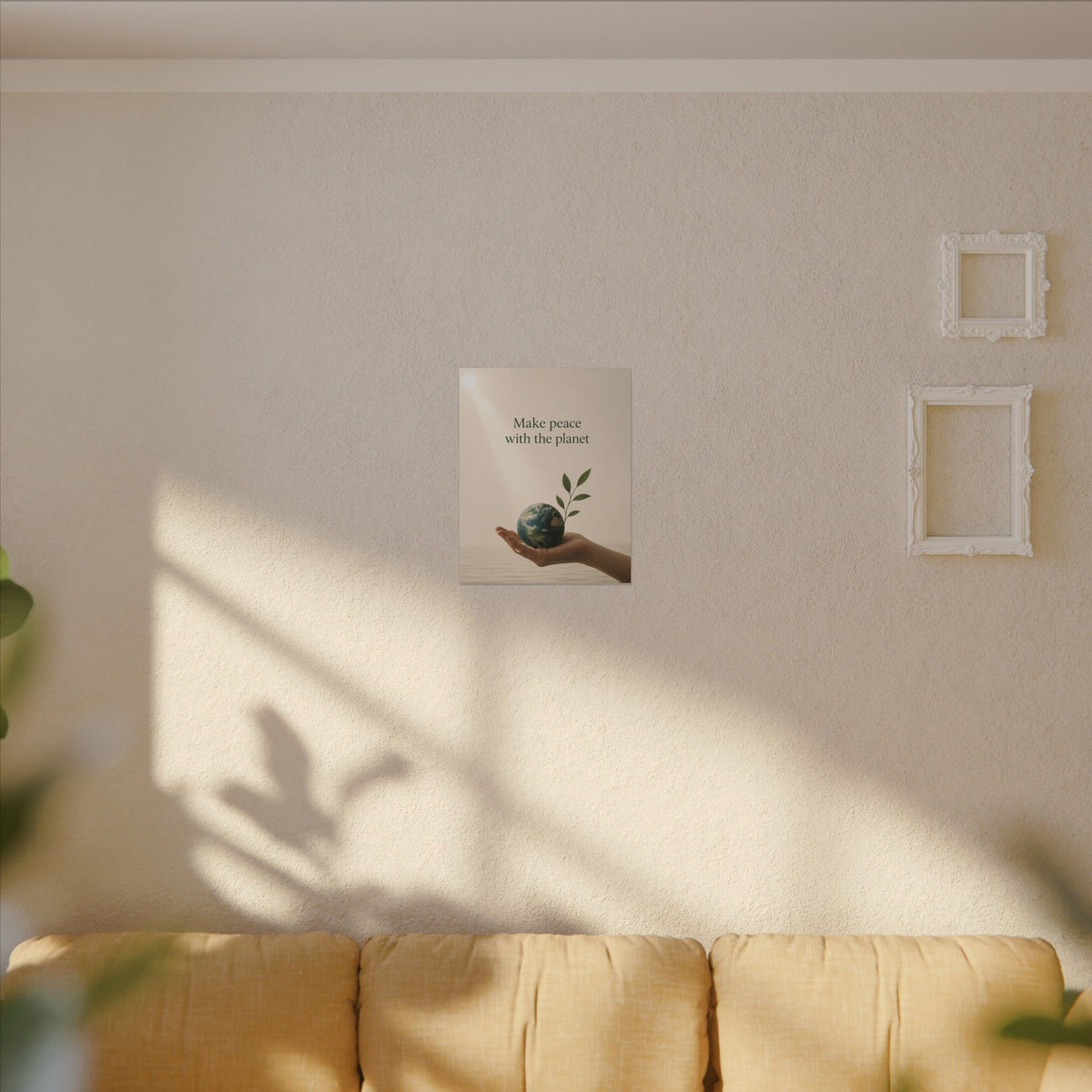 "MAKE PEACE WITH THE PLANET" (Minimalist art style). Earthsmart Eco Canvas Wall Art (Matte Stretched Print).