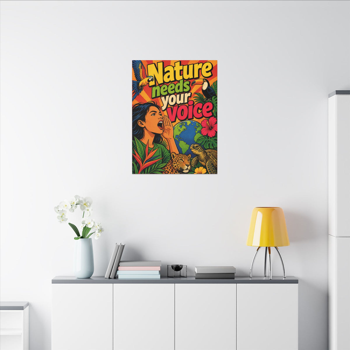 "NATURE NEEDS YOUR VOICE" (Pop art style). Earthsmart Eco Canvas Wall Art (Matte Stretched Print).