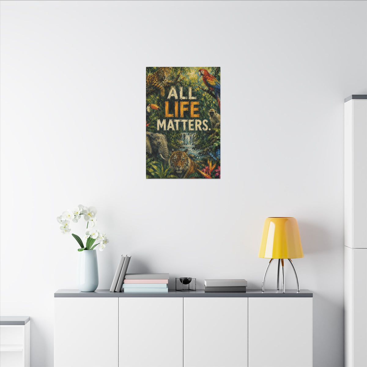 "ALL LIFE MATTERS" (Impressionist art style) — Earthsmart Canvas Wall Art. Jungle Wildlife. (Matte Stretched Print)