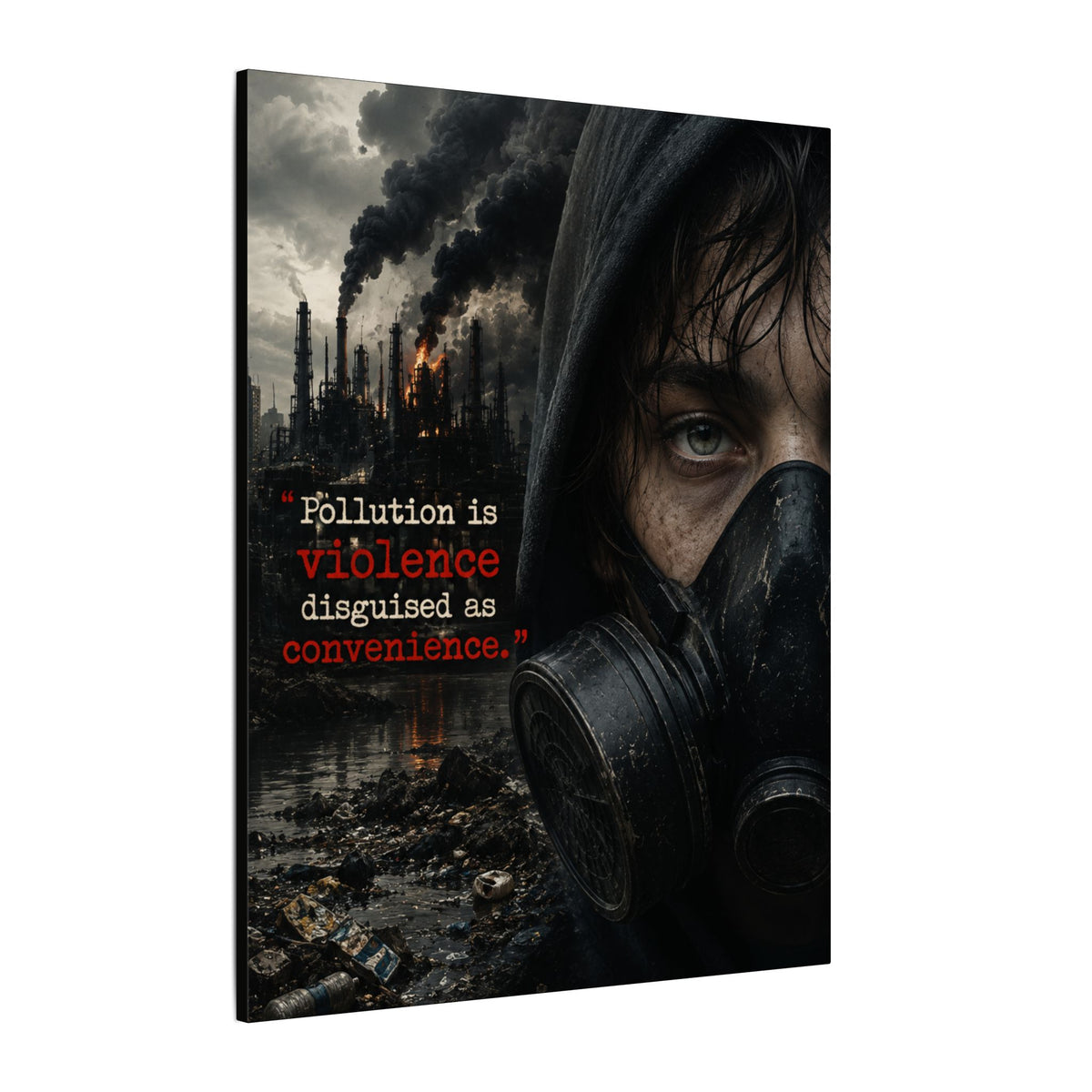"POLLUTION IS VIOLENCE DISGUISED AS CONVENIENCE" (Dark Reality) - Earthsmart Canvas Wall Art.