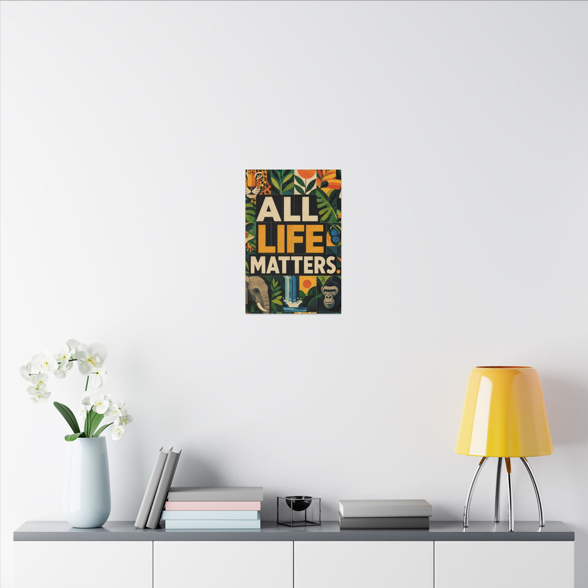 "ALL LIFE MATTERS" (Geometric art style) Earthsmart Canvas Wall Art — Jungle Wildlife. (Matte Stretched Print)