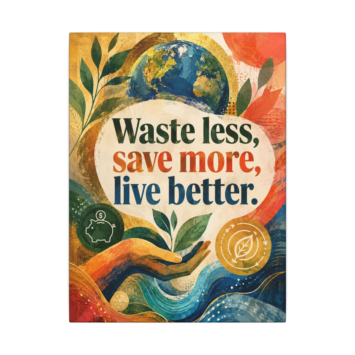 "WASTE LESS, SAVE MORE, LIVE BETTER". – Inspirational Eco Canvas