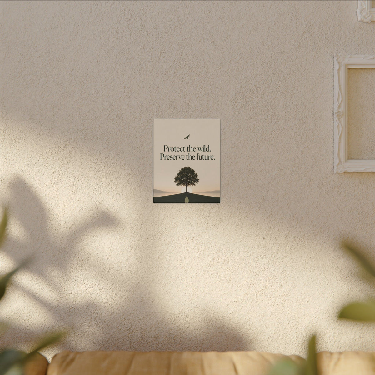 "PROTECT THE WILD PRESERVE THE FUTURE" (Minimalist art style). Earthsmart Eco Canvas Wall Art (Matte Stretched Print).