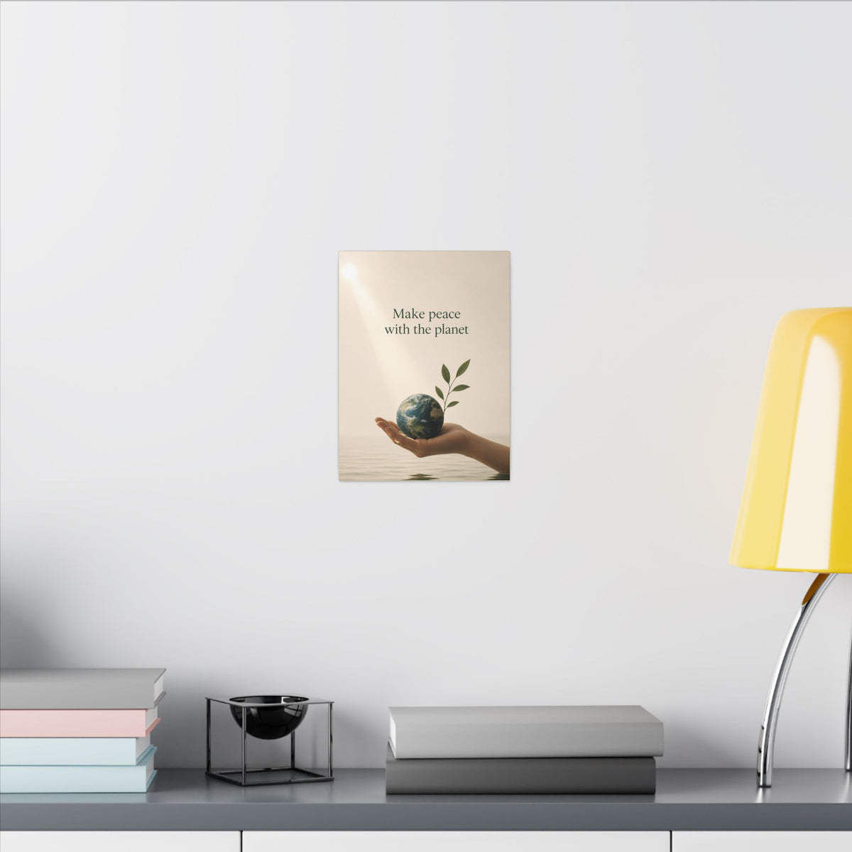 "MAKE PEACE WITH THE PLANET" (Minimalist art style). Earthsmart Eco Canvas Wall Art (Matte Stretched Print).