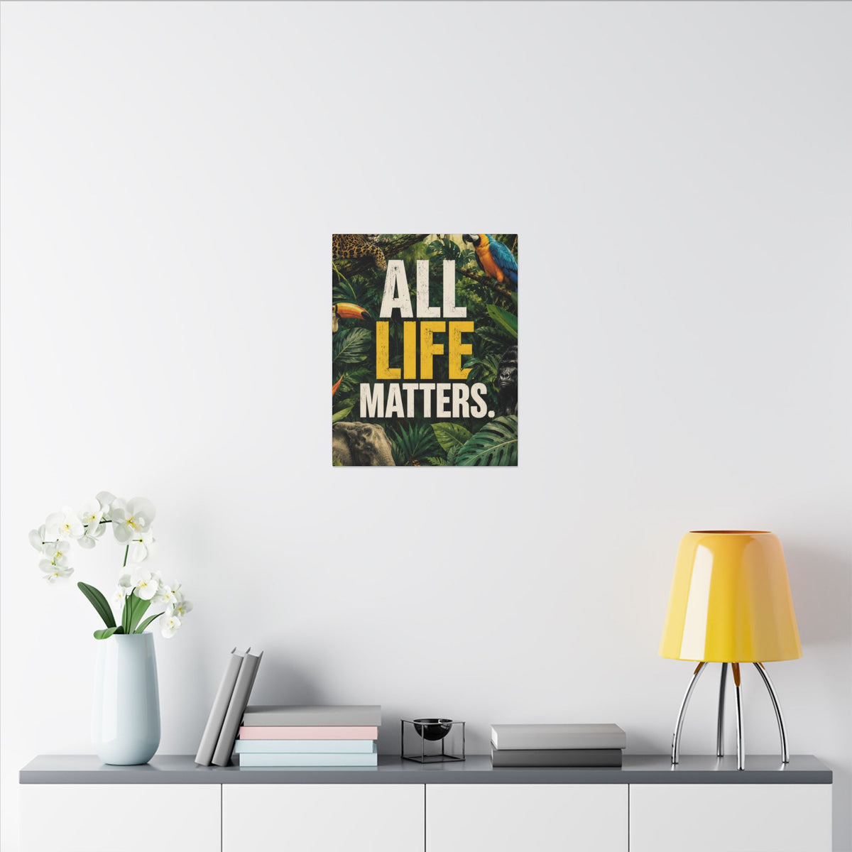 "ALL LIFE MATTERS" (Realist art style)  — Earthsmart Canvas Wall Art. Jungle Wildlife (Matte Stretched Canvas).