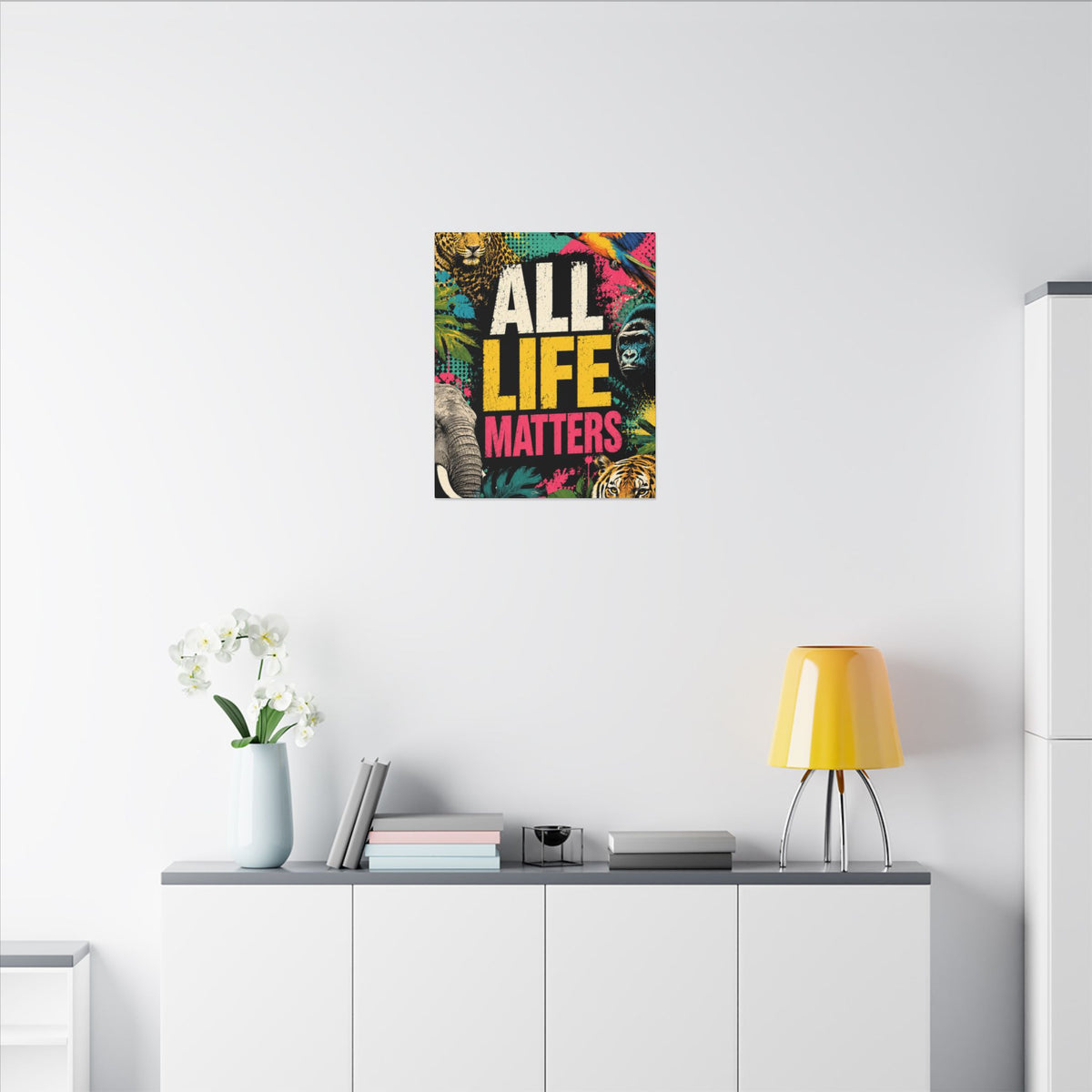 "ALL LIFE MATTERS" (Pop culture art style) - Earthsmart Canvas Wall Art. Jungle Wildlife. (Matte Stretched Print).