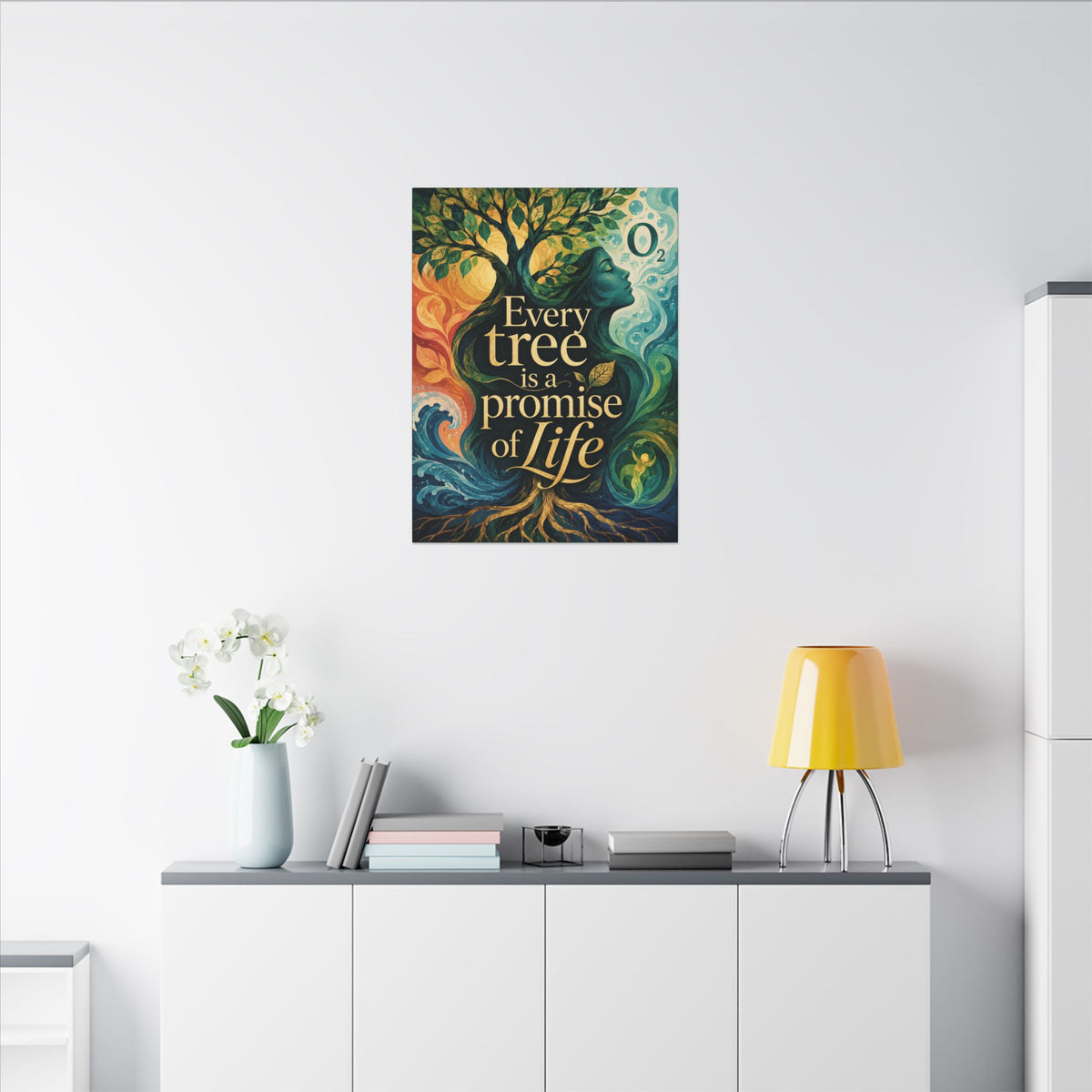 "EVERY TREE IS A PROMISE OF LIFE" (Contemporary art style). Earthsmart Eco Canvas Wall Art (Matte Stretched Print).