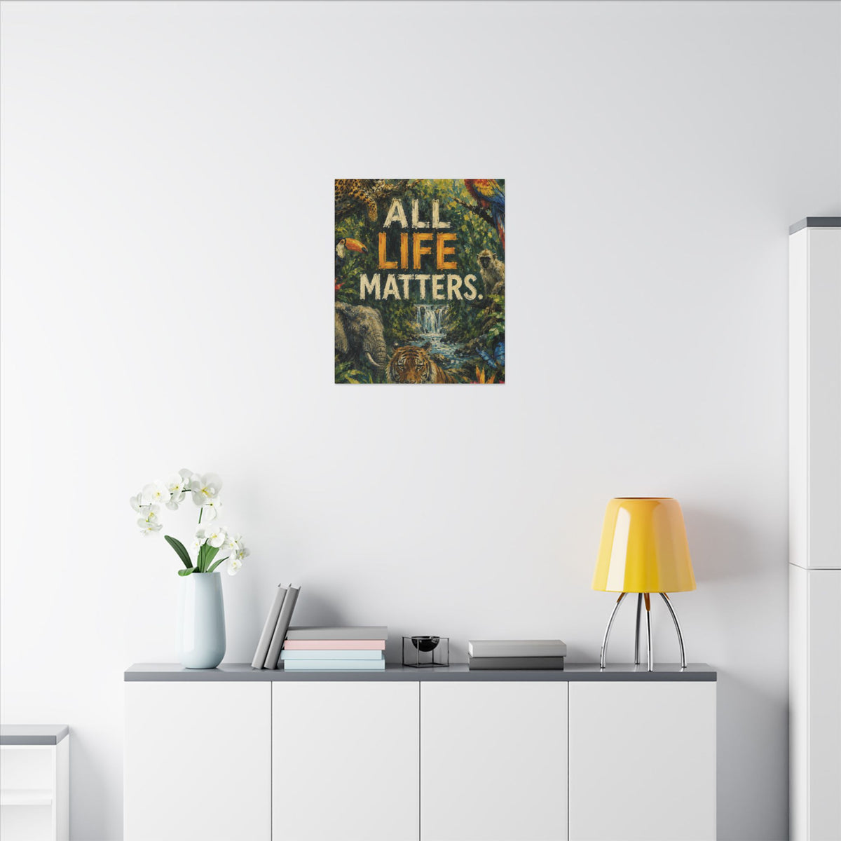 "ALL LIFE MATTERS" (Impressionist art style) — Earthsmart Canvas Wall Art. Jungle Wildlife. (Matte Stretched Print)
