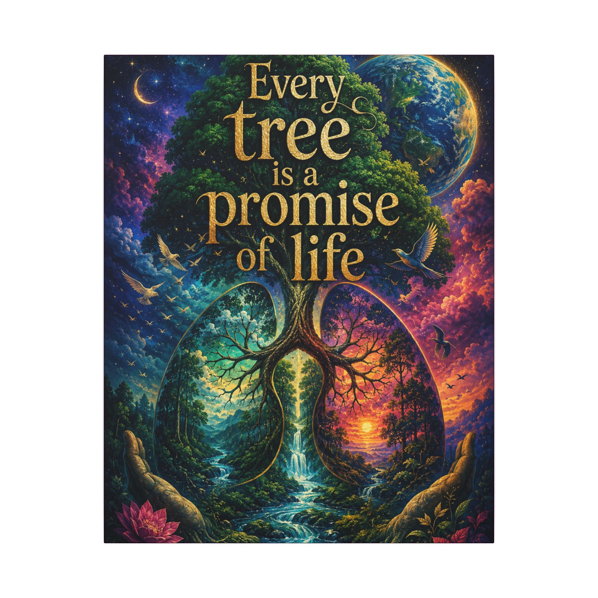 Copy of "EVERY TREE IS A PROMISE OF LIFE" (Surrealist art style). Earthsmart Eco Canvas Wall Art (Matte Stretched Print).